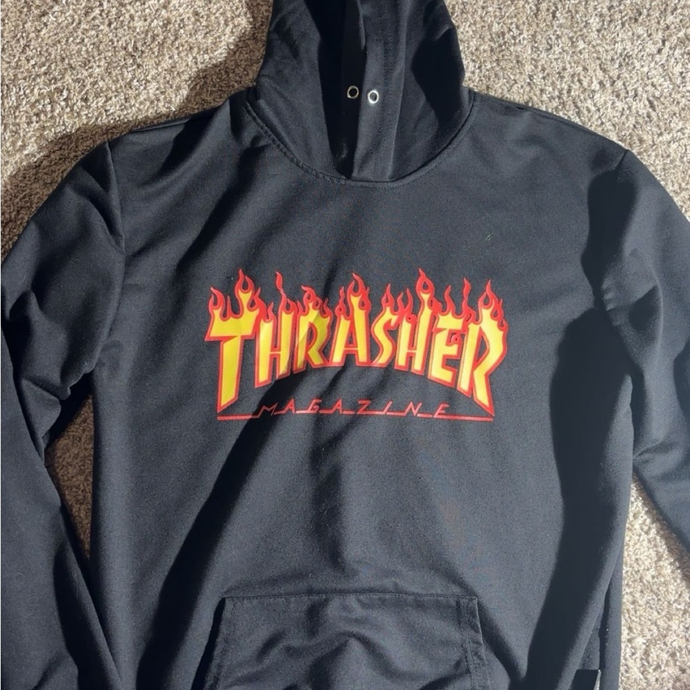 Thrasher Black Hoodie with Flame Logo